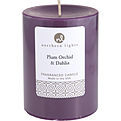 Plum Orchid & Dahlia One Pillar Candle. for unisex
