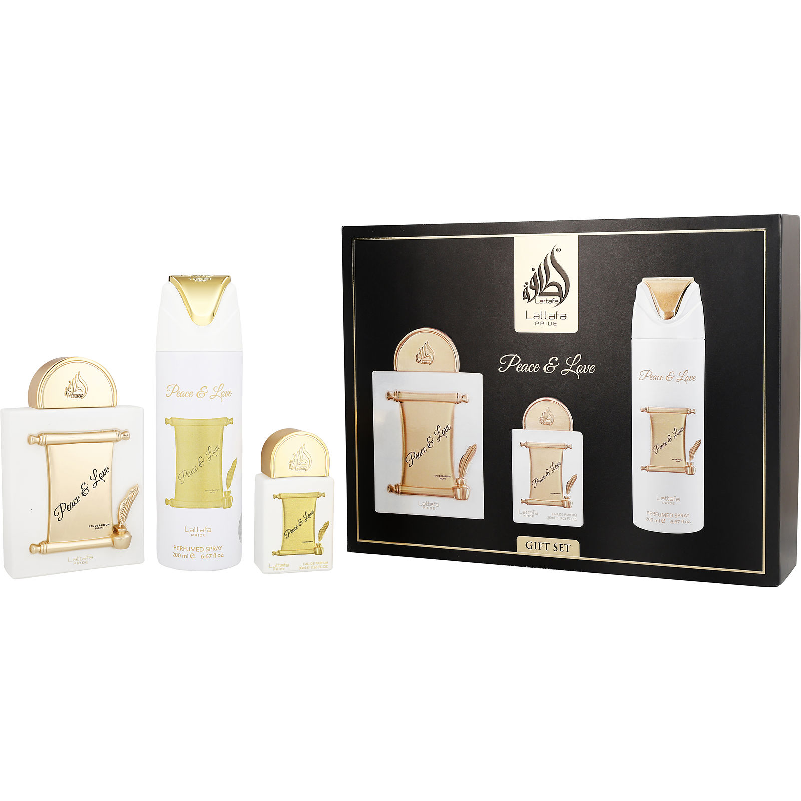 Lattafa Pride Peace & Love - 3pc Velvet Rose & Vanilla Parfum Gift Set