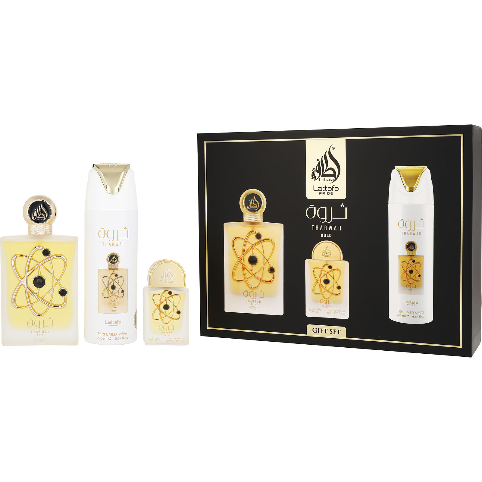Lattafa Pride Tharwah Gold - 3pc Fresh Floral Woods Parfum Giftset
