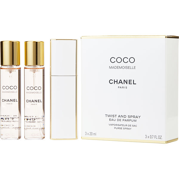 Chanel Coco Mademoiselle by Chanel, Set-Eau De Toilette Spray Refillable 0.7 oz & Two Eau De Toilette Refills 0.7 oz Each