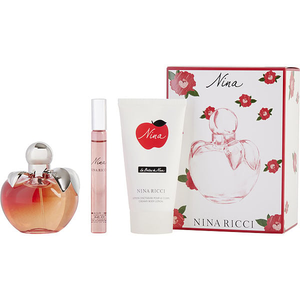 Nina by Nina Ricci, Eau De Toilette Spray 2.7 oz & Body Lotion 2.5 oz & Eau De Toilette Roll On 0.33 oz Mini