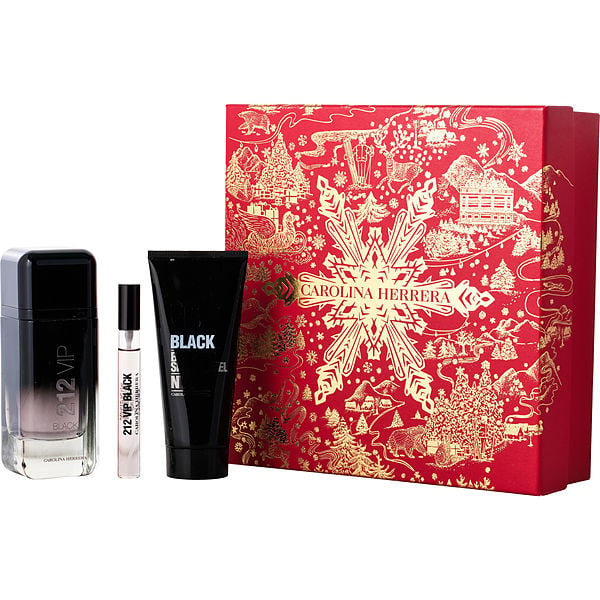 212 Vip Black by Carolina Herrera, Eau De Parfum Spray 3.4 oz & Shower Gel 3.4 oz & Eau De Parfum Spray 0.33 oz Mini