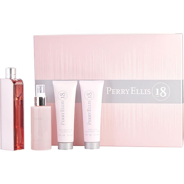 Perry Ellis 18 Eau De Parfum Spray 3.4 oz & Body Mist 4 oz & Body Lotion 3  oz & Shower Gel 3 oz