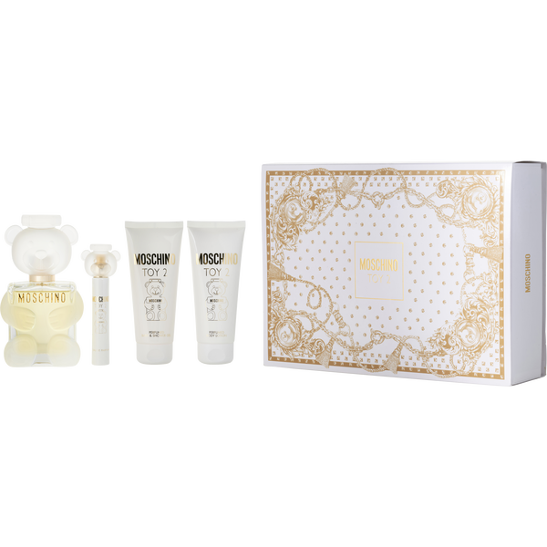 Moschino Toy 2 by Moschino, Eau De Parfum Spray 3.4 oz & Body Lotion 3.4 oz & Shower Gel 3.4 oz & Eau De Parfum Spray 0.33 oz Mini