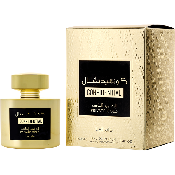 Lattafa Confidential Private Gold by Lattafa, Eau De Parfum Spray 3.4 oz, image 1 of 2