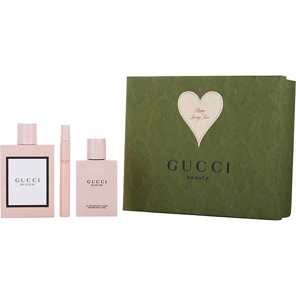 Gucci Bloom Perfume Gift set with 3.3oz perfume. 3.4oz body authentic oil and bar soap