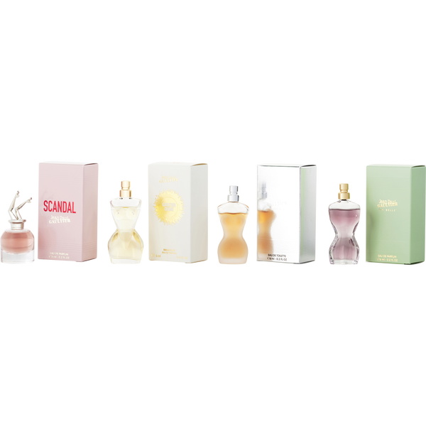 Jean Paul Gaultier Variety by Jean Paul Gaultier, 4 Piece Mini Variety With Jean Paul Gaultier Eau De Toilette & La Belle Eau De Parfum & Scandal Eau De Parfum & Divine Eau De Parfum And All 0.2 oz Mini