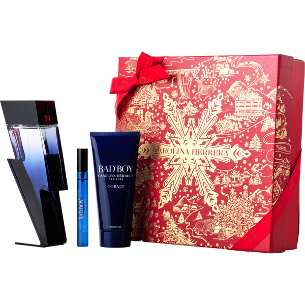 Ch Bad Boy Cobalt by Carolina Herrera, Eau De Parfum Electrique Spray 3.4 oz & Shower Gel 3.4 oz & Eau De Parfum Spray 0.34 oz Mini