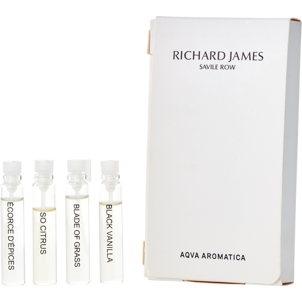Richard James Variety by Richard James, Aqua Aromatica Sample Set With Black Vanilla & Blade Of Grass & Ecorce d'Epices & So Citrus And All Are Cologne Spray Vials