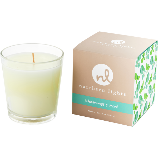 Watercress & Mint by Northern Lights, White Candle 9 oz