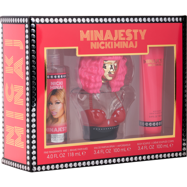 Nicki Minaj Minajesty by Nicki Minaj, Eau De Parfum Spray 3.4 oz & Body Souffle 3.4 oz & Fragrance Mist 4 oz