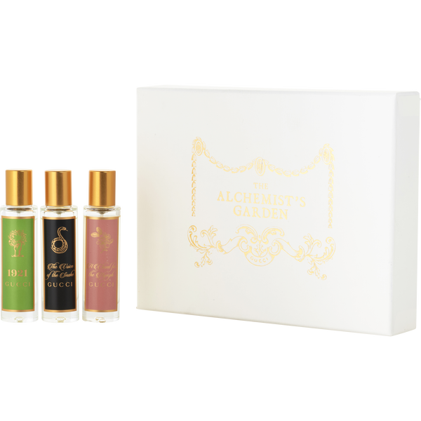 Gucci Variety by Gucci, 3 Piece Variety The Alchemist's Garden Festive Set With 1921 & The Voice Of The Snake & A Chant For The Nymph And All Are Eau De Parfum Travel Spray 0.5 oz Minis, image 1 of 2