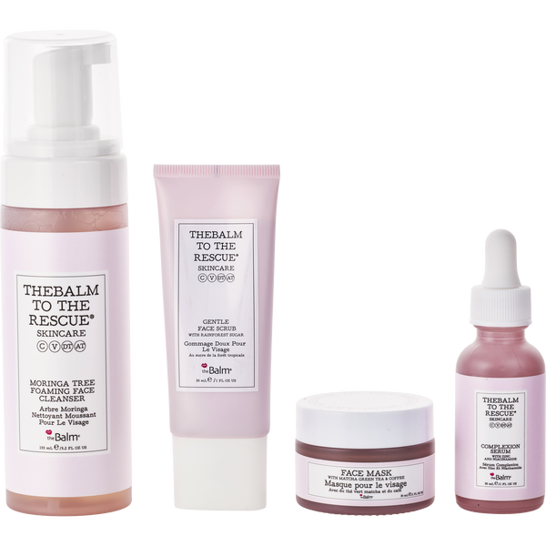 Thebalm by Thebalm, Cleansing Must-Haves Set: Complexion Serum 1oz + Gentle Face Scrub 1oz + Moringa Tree Foaming Face Cleanser 5.24oz + Face Mask 1oz --4pcs