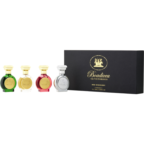 Boadicea The Victorious Variety by Boadicea The Victorious, Discovery Set With Defender & Lavish & Night Of Love & Oud Sapphire And All Are 0.34 oz Spray Minis