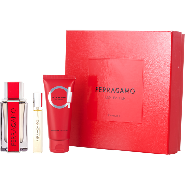 Ferragamo Red Leather by Salvatore Ferragamo, Eau De Parfum Spray 3.4 oz & Shampoo And Shower Gel 3.4 oz & Eau De Parfum Spray 0.5 oz Mini, image 1 of 2