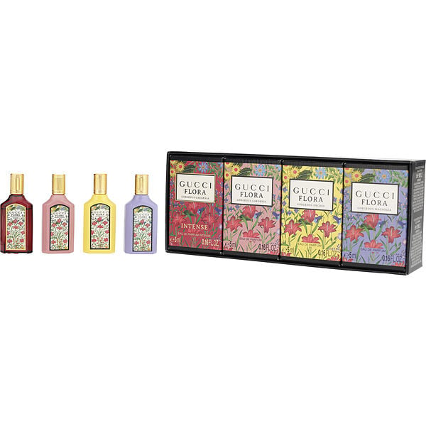 Gucci Variety by Gucci, 4 Piece Flora Set With Gorgeous Gardenia & Gorgeous Magnolia & Gorgeous Gardenia Intense & Gorgeous Orchid And All Are Eau De Parfum Spray 0.16 oz Minis, image 1 of 2