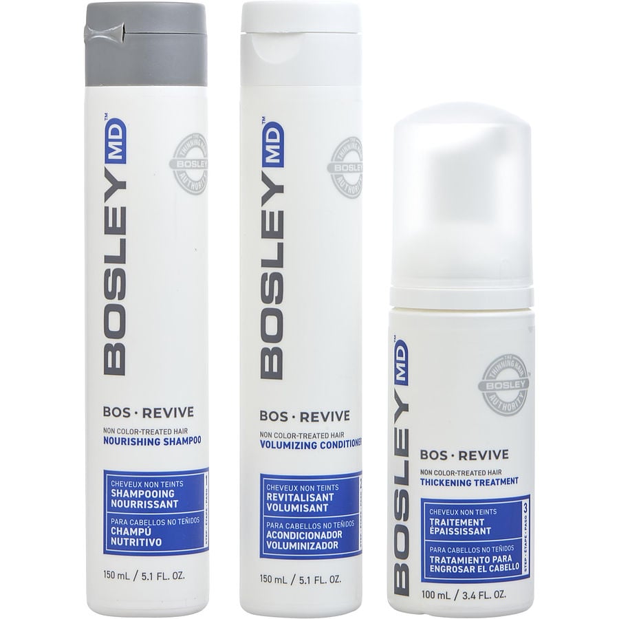Bosley 3 Piece - Bos Revive Nourishing Shampoo For Non Color Treated Hair 5.1 oz Bos Revive Volumizing Conditioner For Non Color Treated 5.1 oz & Bos Revive Thickening Treatment