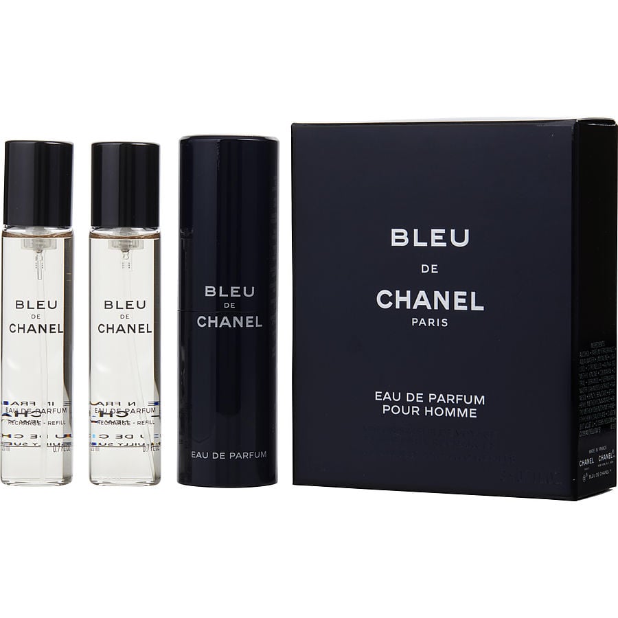 Bleu De Chanel Eau De Parfum Spray Refillable 0.7 oz & Two Eau De Parfum  Refills 0.7 oz