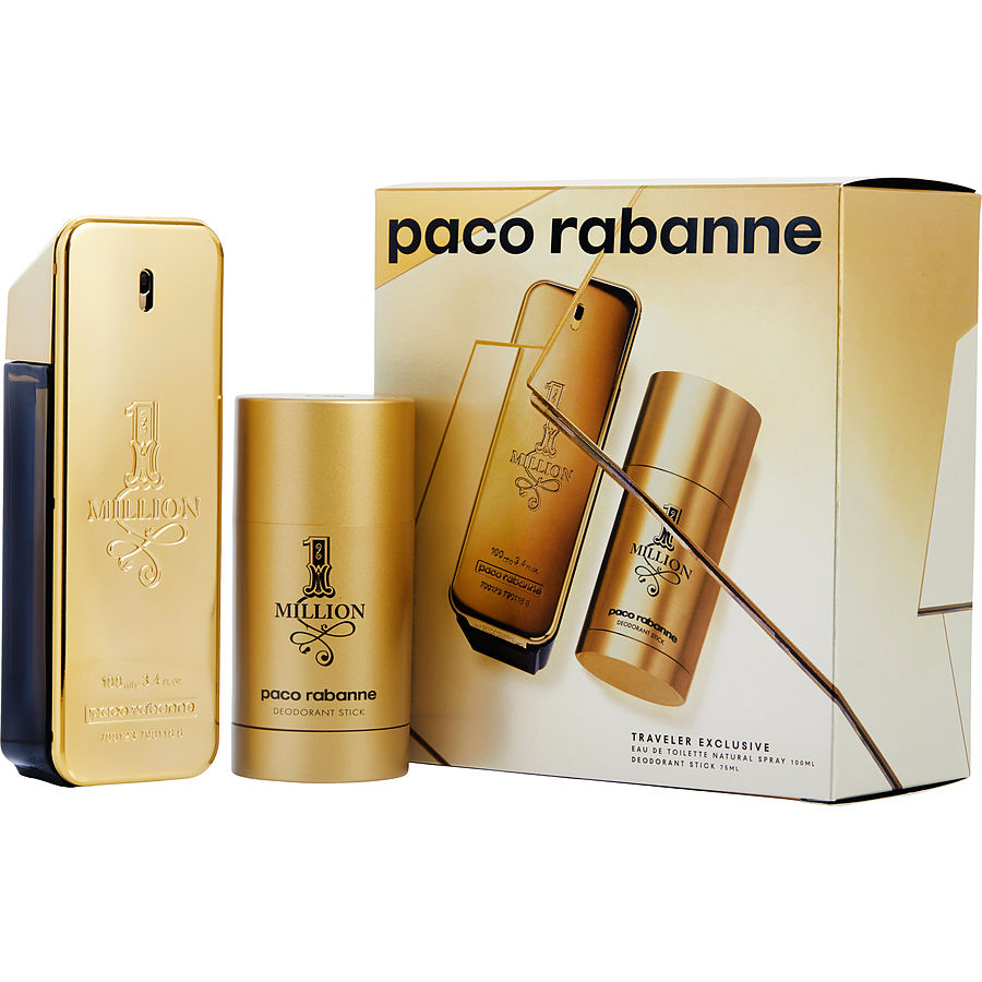 Paco Rabanne 1 Million Eau De Toilette Spray 3.4 oz & Deodorant Stick 2.5 oz