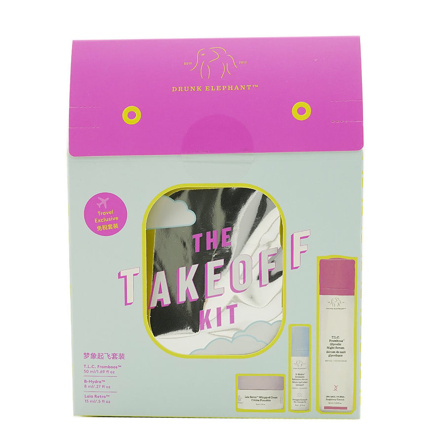 Drunk Elephant The Takeoff Kit: T.L.C Framboos Night Serum 50ml+ B-Hydra  Serum 8ml+ Lala Retro Whipped Cream 15ml --3pcs