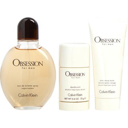 Calvin Klein Obsession EDT spray 4 oz & AFTERSHAVE BALM ALCOHOL FREE 3.4 oz & DEODORANT STICK ALCOHOL FREE 2.6 oz for men