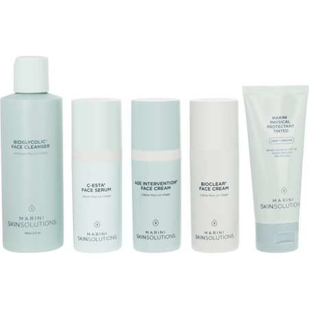 Jan Marini by Jan Marini Skin Care Management System: Bioglycolic Face Cleanser + Marini Physical Protectant Tinted SPF 45 + C-Esta Face Serum + Bioclear Face Cream + Age Intervention Face Cream (Dry/Very Dry Skin) -5pcs for women