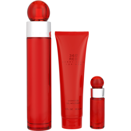 Perry Ellis 360 Red EDT spray 3.4 oz & SHOWER GEL 3 oz & EDT spray 0.25 oz MINI for men