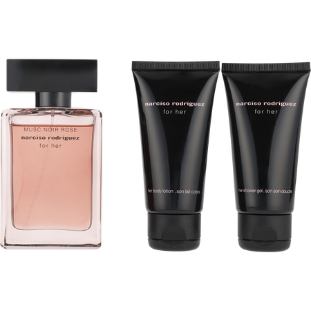 Narciso Rodriguez Musc Noir Rose Eau de parfum spray 1.6 oz & BODY LOTION 1.6 oz & SHOWER GEL 1.6 oz for women