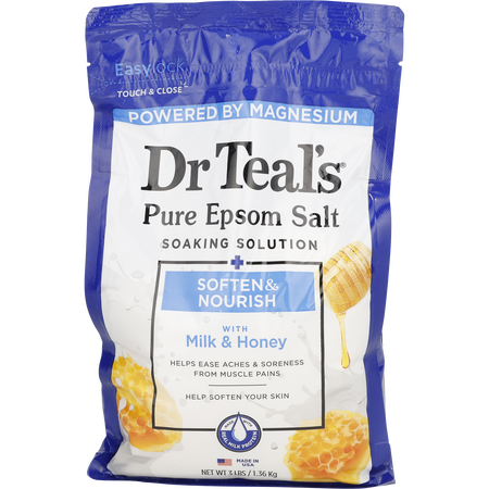 Dr. Teal's by Dr. Teal's Pure Epsom Salt Soaking Solution Soften & Nourish with Milk & Honey -1.36kg/48OZ for unisex