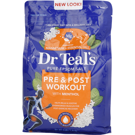 Dr. Teal's by Dr. Teal's Pure Epsom Salt Soaking Solution Pre & Post Workout with Magnesium Sulfate & Menthol -1.36kg/48OZ for unisex