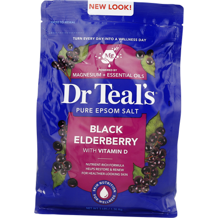 Dr. Teal's by Dr. Teal's Pure Epsom Salt Soaking Solution Black Elderberry with Vitamin D & Essential Oils -1.36kg/48OZ for unisex