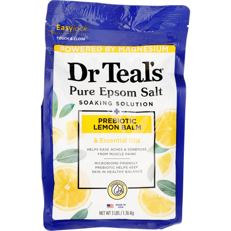 Dr. Teal's by Dr. Teal's Pure Epsom Salt Soaking Solution Prebiotic Lemon Balm & Essential Oils -1.36kg/48OZ for unisex