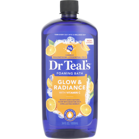 Dr. Teal's by Dr. Teal's Foaming Bath with Pure Epsom Salt Glow & Radiance with Vitamin C & Citrus Essential Oils -1000ml/34OZ for unisex