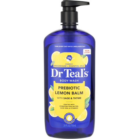 Dr. Teal's Body Wash with Pure Epsom Salt - Prebiotic Lemon Balm with Sage & Thyme Essential Oils -710ml/24OZ for unisex