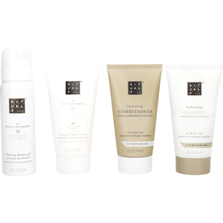 Rituals by Rituals The Ritual of Sakura Set: Foaming Shower Gel 1.7OZ + Shampoo 2.3 oz + Body Cream 2.3OZ + Conditioner 2.3 oz -4pcs+Bag for unisex