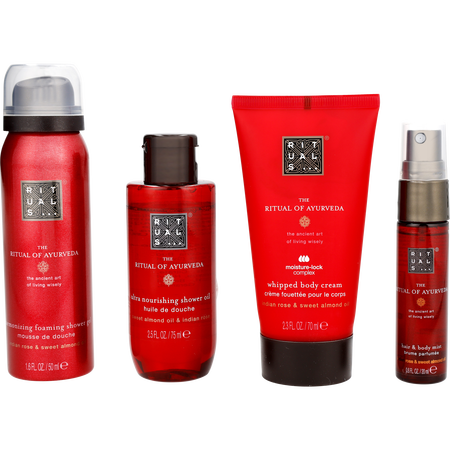 Rituals by Rituals The Ritual of Ayurveda Set: Foaming Shower Gel 1.7OZ + Body Cream 2.3OZ + Shower Oil 2.5OZ + Hair & Body Mist 0.6OZ -4pcs for unisex