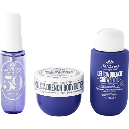 Sol De Janeiro by Sol De Janeiro Delicia Drench Jet Set: Shower Oil 3OZ + Body Butter 1.7OZ + Cheirosa 59 Hair & Body Mist 1OZ -3pcs for women