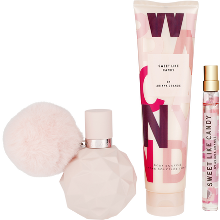 Sweet Like Candy By Ariana Grande by Ariana Grande Eau de parfum spray 1.7 oz & BODY SOUFFLE 3.4 oz & Eau de parfum TRAVEL spray 0.33 oz MINI for women
