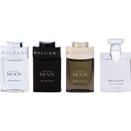 Bvlgari Variety 4 PIECE MEN'S MINI VARIETY WITH BVLGARI EDT & MAN WOOD ESSENCE EDP & MAN IN BLACK EDP & MAN RAIN ESSENCE EDP AND ALL ARE 0.17 oz MINIS for men