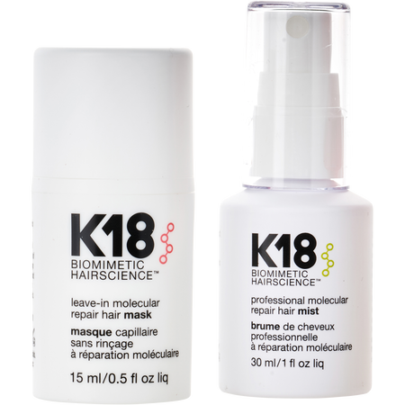 K18 by K18 PRO HAIR REPAIR MINI KIT: MOLECULAR REPAIR HAIR MIST 1 oz & MOLECULAR REPAIR HAIR MASK 0.5 oz for unisex