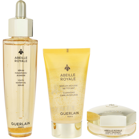 Guerlain by Guerlain Abeille Royale Skincare Set: Abeille Royale Youth Watery Oil Serum 1.69OZ + Honey Treatment Day Cream 0.5OZ + Cleanser 1.35OZ -3pcs + Pouch for women