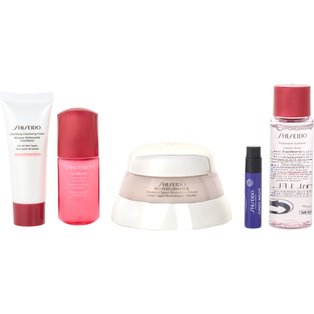 Shiseido by Shiseido Bio Performance Set: Bio Performance Absolute Super Revitalizing Cream 50ml + Clarifying Cleansing Foam 15ml + Balancing Lotion 30ml + Ultimune Energizing Concentrated Serum 10ml + Ginza Night Intense Eau de parfum Spray 0.6ml -5pcs