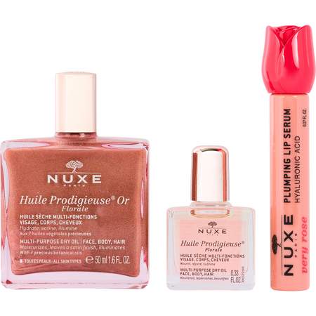 Nuxe by Nuxe Huile Prodigieuse Set: Huile Prodigieuse® Or Florale 50ml + Huile Prodigieuse Florale 10ml + Very Rose Plumping Lip Serum 8ml -3pcs for women