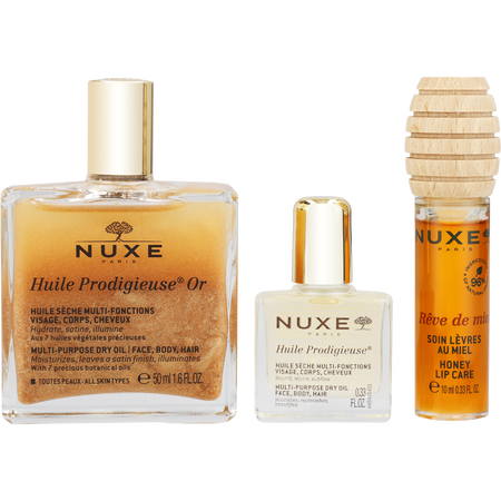 Nuxe by Nuxe Huile Prodigieuse Set: Huile Prodigieuse® Or 50ml + Huile Prodigieuse 10ml + Reve de Miel Lip Honey 10ml -3pcs for women
