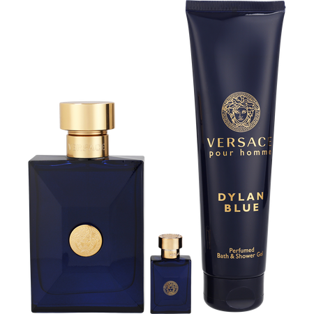 Gianni Versace Versace Dylan Blue EDT spray 3.4 oz & SHOWER GEL 5 oz & EDT spray 0.16 oz MINI for men