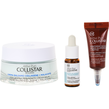 Collistar by Collistar Attivi Puri Collagen Spring Set: Attivi Puri Collagen + Malachite Cream Balm 50ml + Hyaluronic + Polyglutamic Acid 5ml + Eye Contour Hyaluronic Acid + Peptides 5ml -3pcs for women