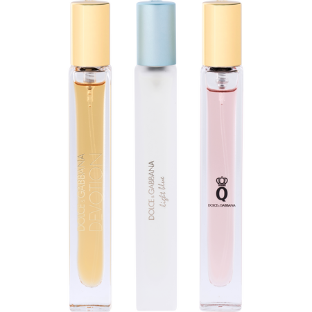 Dolce & Gabbana Variety 3 PIECE TRAVEL spray SET WITH DEVOTION Eau de parfum LIGHT BLUE EDT & Q Eau de parfum AND ALL ARE 0.33 oz spray MINIS for women