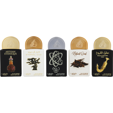 Lattafa Pride Variety by Lattafa COLLECTION #2 WITH ARTISAN ETHNIQUE & ETERNAL OUD & ISHQ AL SHUYUKH GOLD & NATURAL OUD & THARWAH SILVER AND ALL ARE Eau de parfum spray 0.67 oz for unisex