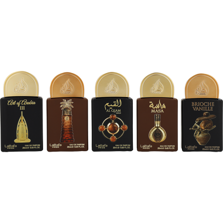 Lattafa Pride Variety by Lattafa COLLECTION #4 WITH AJWAA & AL QIAM GOLD & ART OF ARABIA III & BRIOCHE VANILLE & MASA AND ALL ARE Eau de parfum spray 0.67 oz for unisex