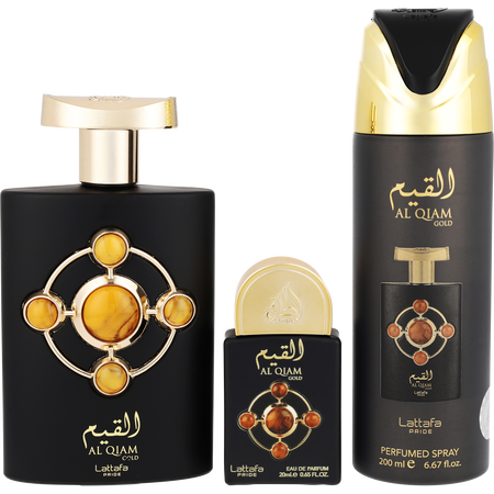 Lattafa Pride Al Qiam Gold Eau de parfum spray 3.4 oz & PERFUMED spray 6.67 oz & Eau de parfum spray 0.65 oz for unisex